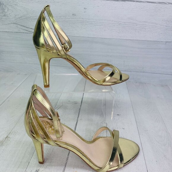 Vince Camuto CAMRON Ankle Strap Gold Leather Metallic High Heel Sandals Size 8 M - Picture 7 of 11